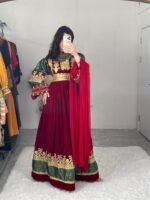 Traditional Afghan Women's Embroidered Dress – Burgundy